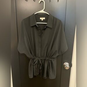Prologue Black Blouse, Short Sleeve Tied at the Waist